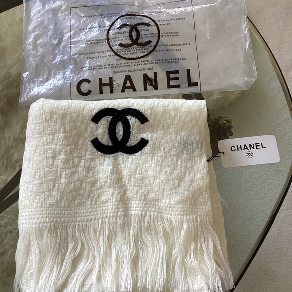 CHANEL Accessories - NWT. Large 18” x 72” Creamy White Chanel Scarf